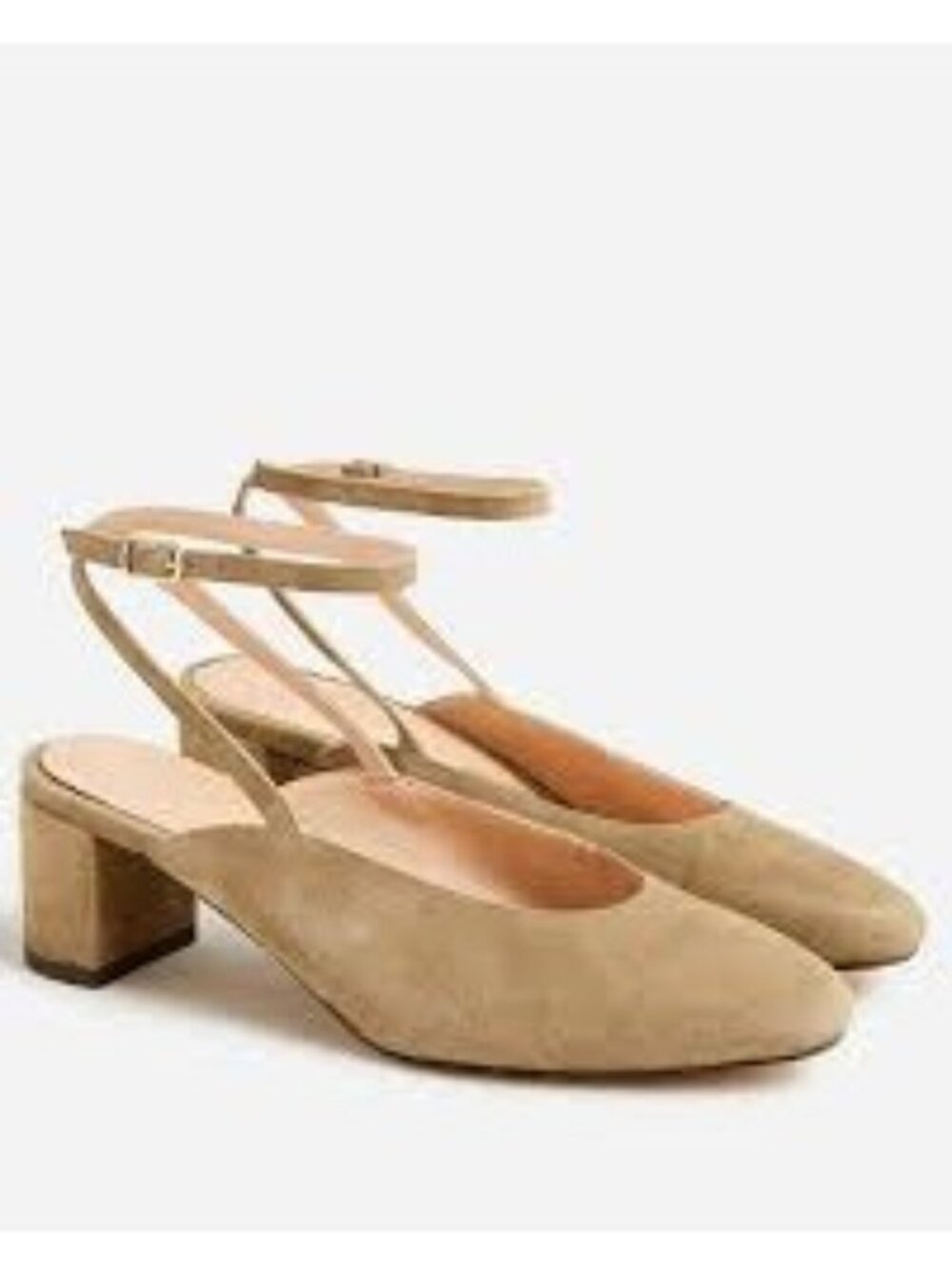 J Crew Millie Ankle strap Block heel Taupe Suede Shoes Office Cottage Minimalist